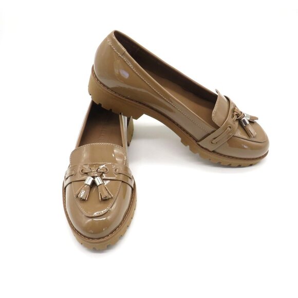 Rebecca Allen Women's Patent Leather Nude Loafers Tassels Chunky Sole Size 6.5 N - Picture 6 of 7